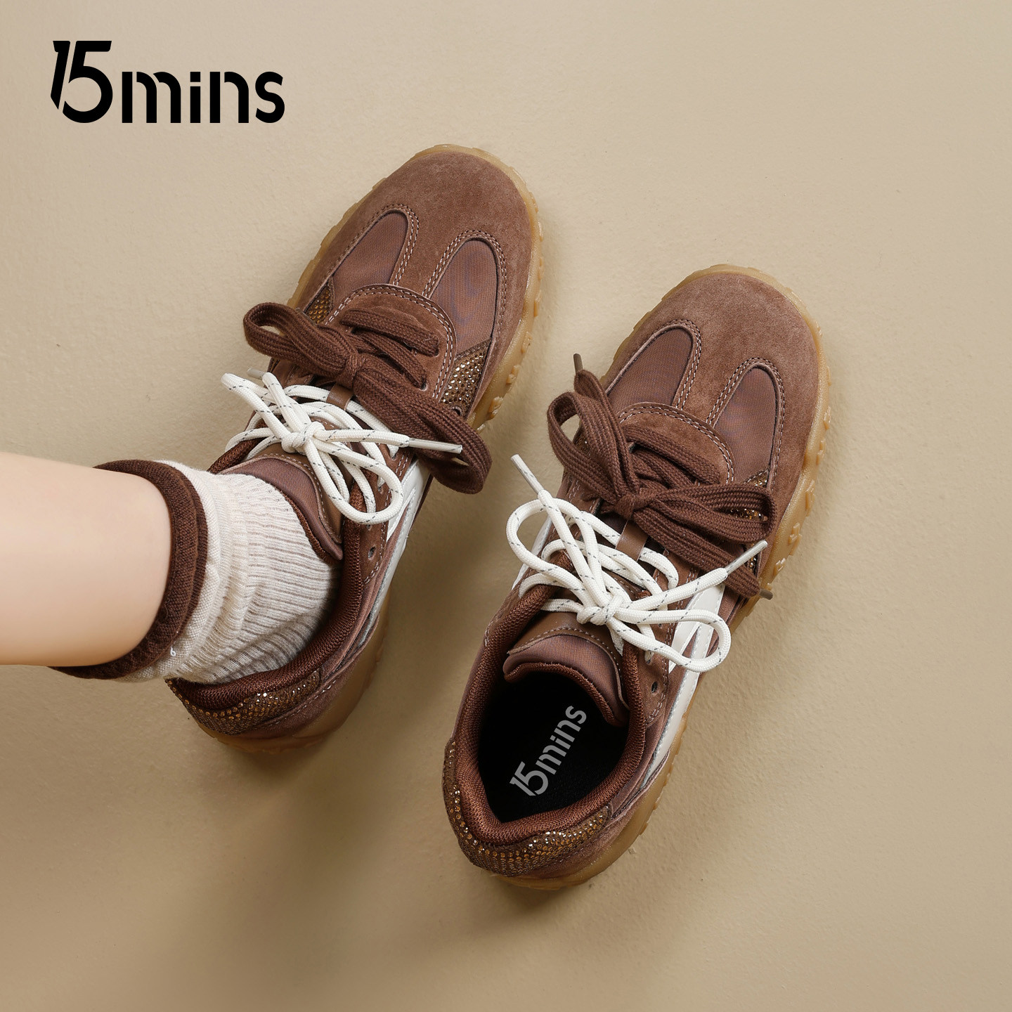 15mins复古拼色德训鞋女2026新款春季厚底板鞋舒适百搭休闲运动鞋,女鞋,德训鞋,淘宝优惠券,粉丝福利购,淘宝优惠卷