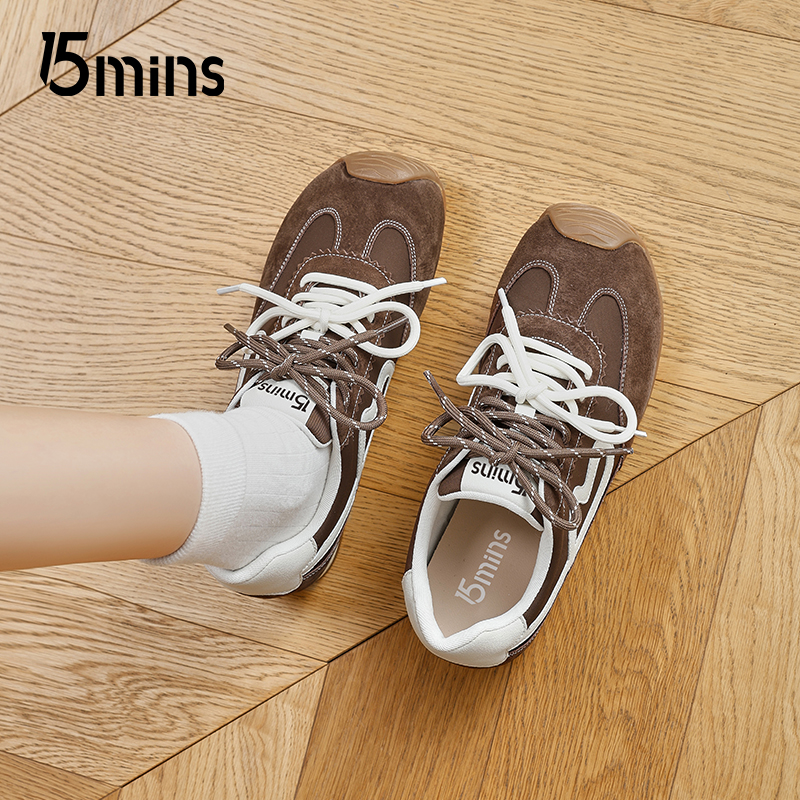 15mins厚底德训鞋百搭棕色板鞋