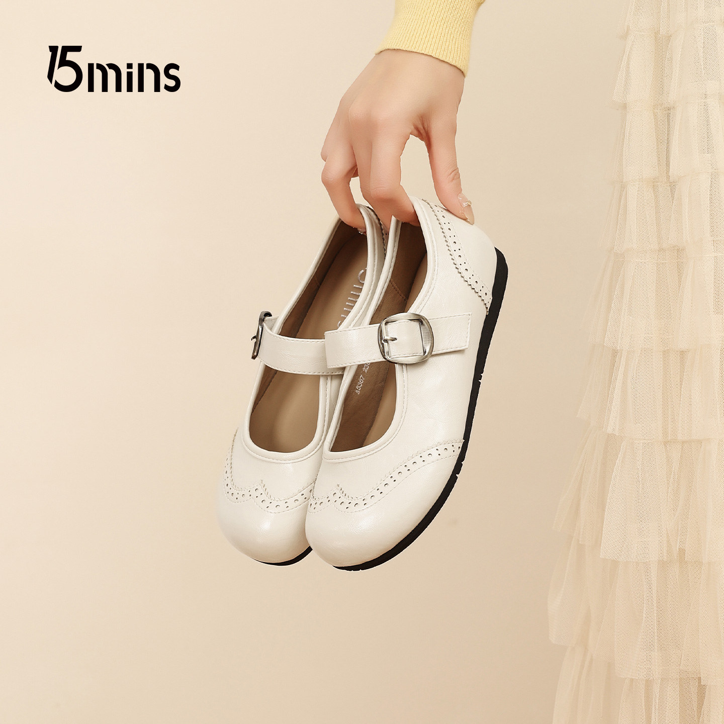 15MINS法式玛丽珍鞋女2026春季新款温柔风平底百搭布洛克浅口单鞋,女鞋,玛丽珍鞋,淘宝优惠券,粉丝福利购,淘宝优惠卷