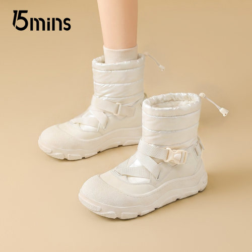 15mins女款厚底加绒保暖雪地靴