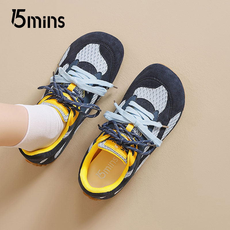 15mins黄色芭蕾德训鞋女款夏季透气2025新款复古软底不累脚休闲鞋