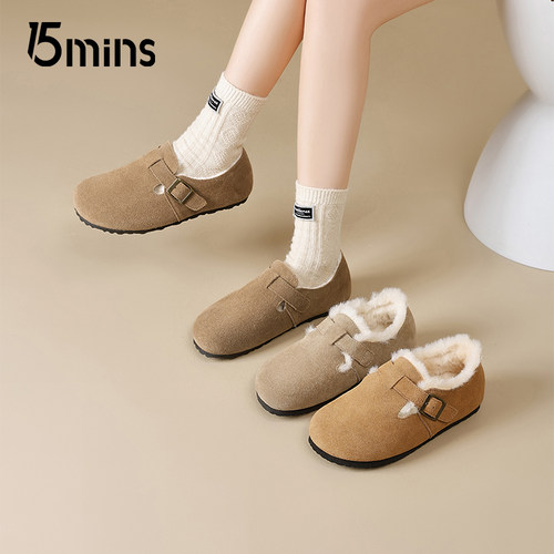 15mins毛绒全包一脚蹬平底勃肯鞋