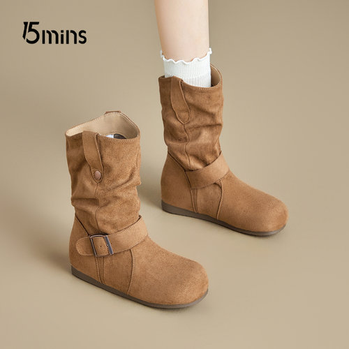 15mins勃肯短靴子女堆堆靴慵懒风