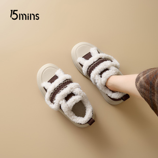 15mins厚底加绒雪地靴女2025新款冬季女鞋魔术贴保暖毛毛鞋棉鞋子