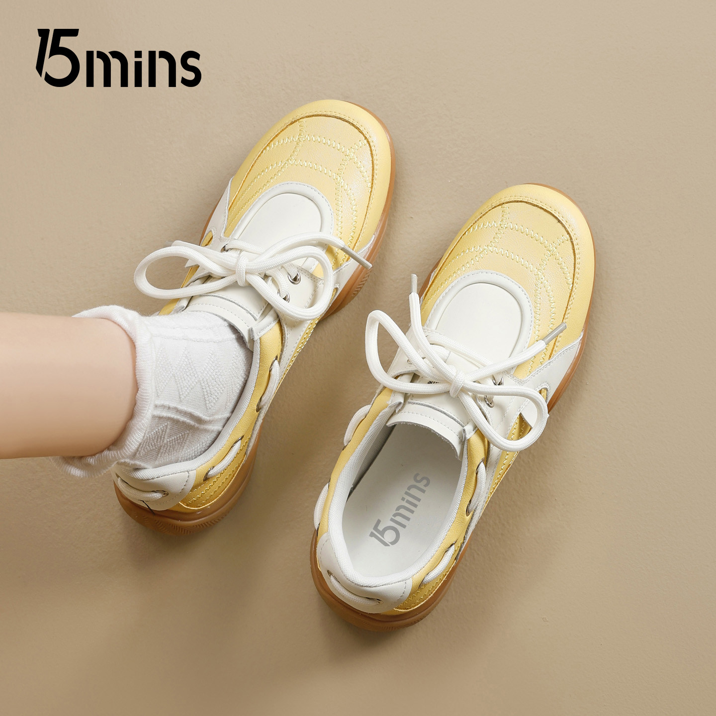 15mins黄色芭蕾德训鞋女2026新款春季舒适百搭阿甘鞋休闲运动板鞋,女鞋,德训鞋,淘宝优惠券,粉丝福利购,淘宝优惠卷