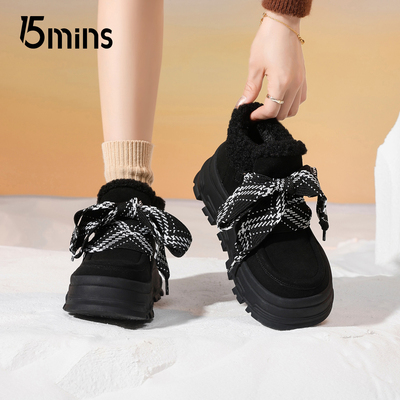 15mins时尚黑色雪地靴子女