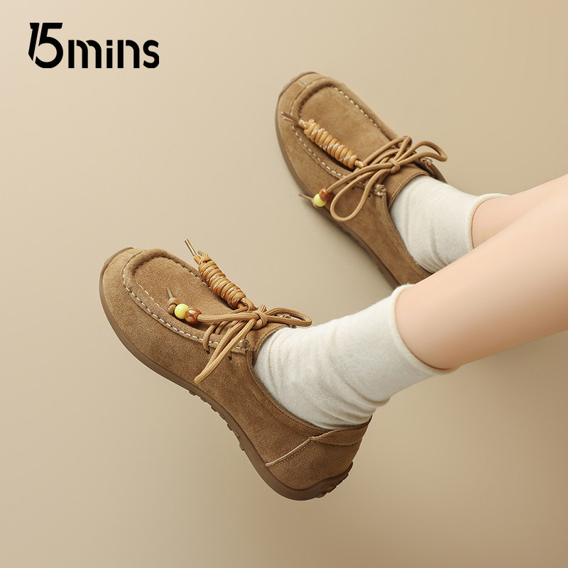 15mins方头勃肯鞋女款2026春季新款懒人一脚蹬单鞋休闲软底豆豆鞋