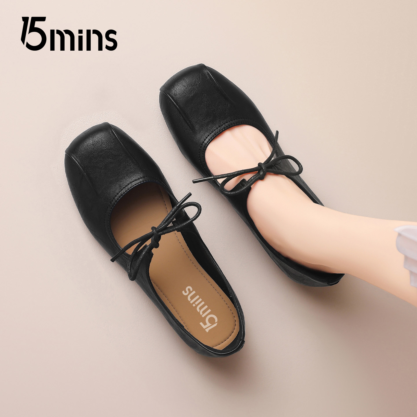 15mins黑色优雅玛丽珍鞋女2025