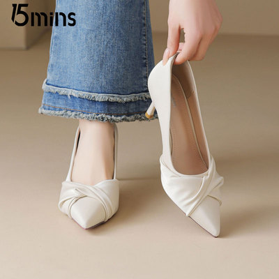 15mins法式气质高跟鞋女2025