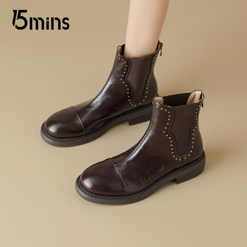 15mins铆钉马丁靴女2025秋冬