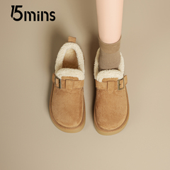15mins加绒勃肯鞋女2025新款冬季时尚休闲保暖懒人一脚蹬雪地棉鞋