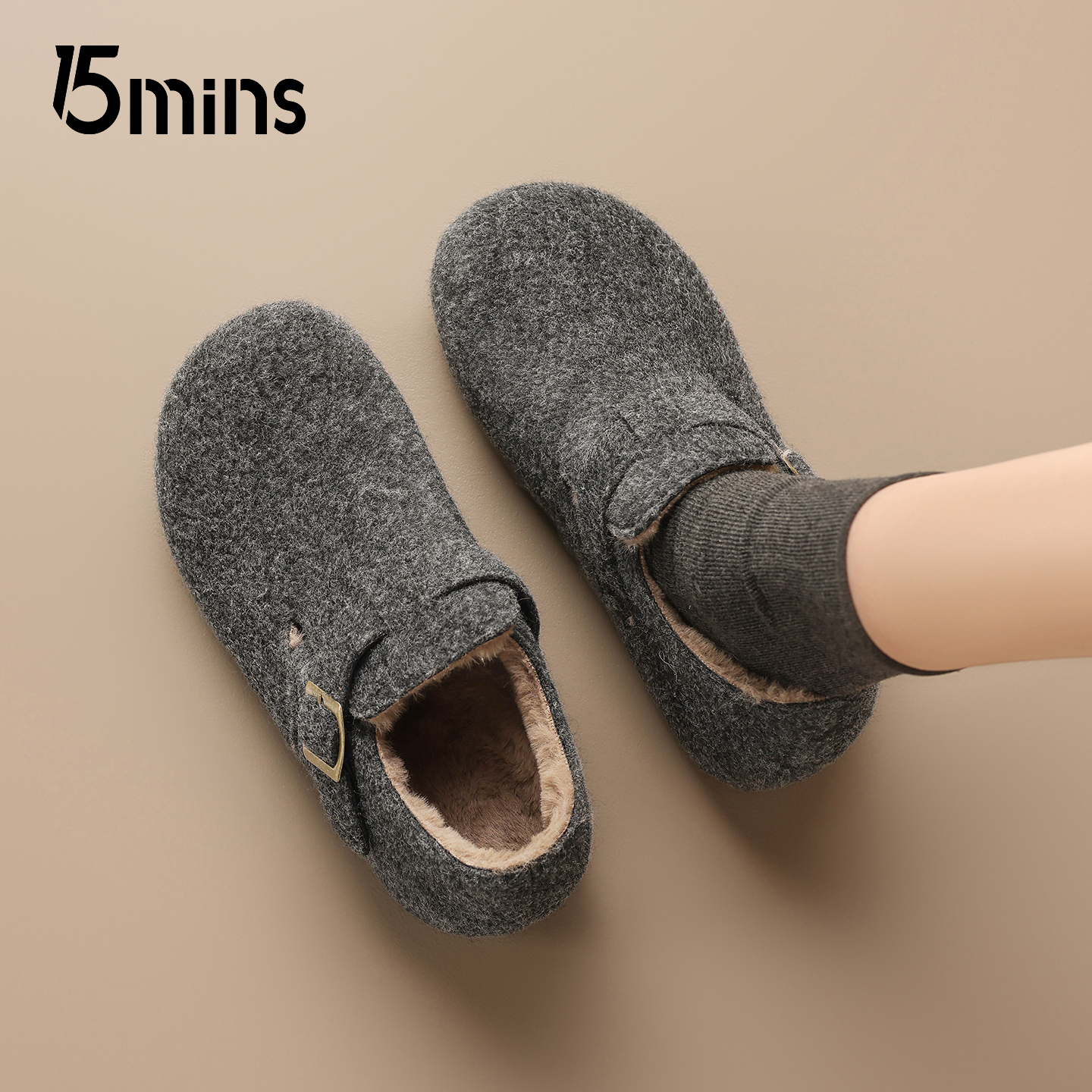 15mins复古加绒勃肯鞋女2025冬季