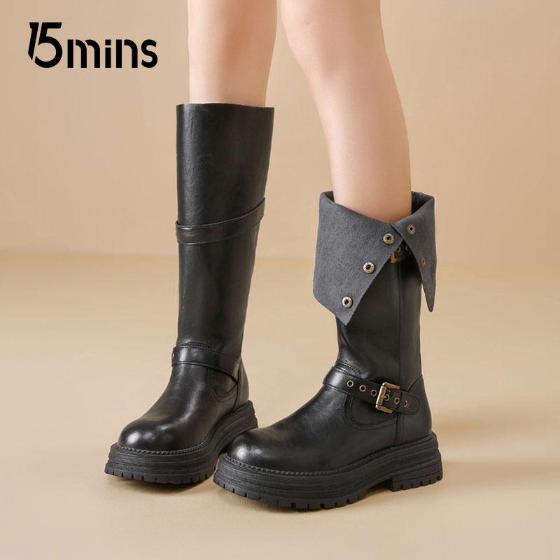 15mins长筒靴棕色美拉德骑士靴