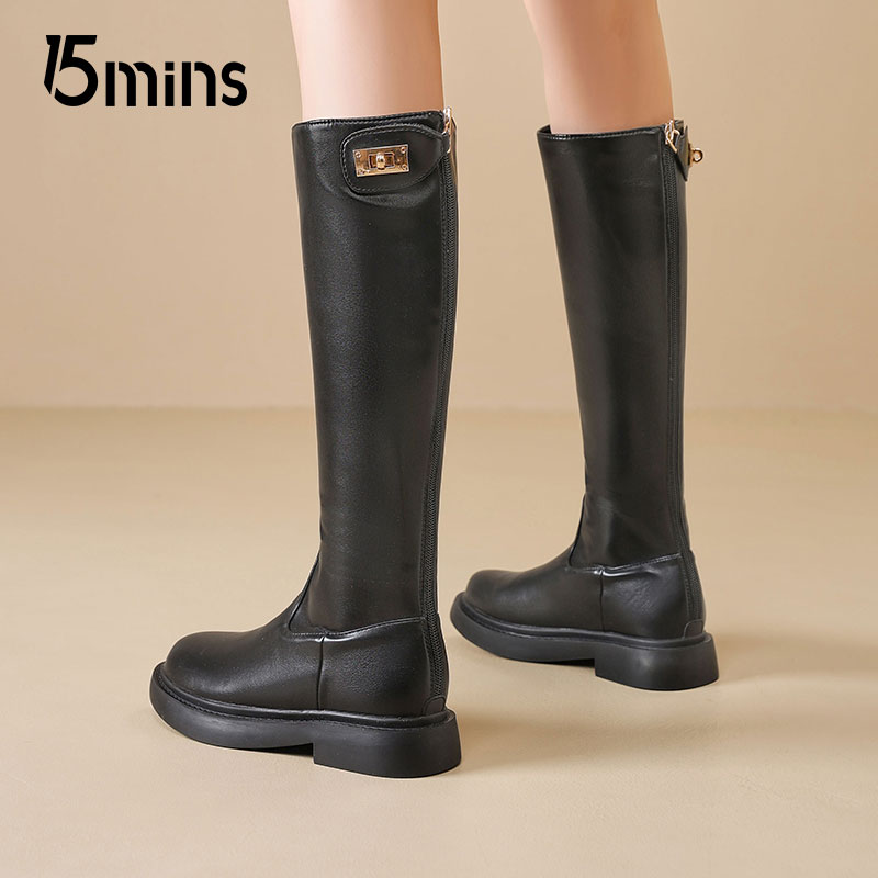 15mins黑色长筒靴小个子骑士靴