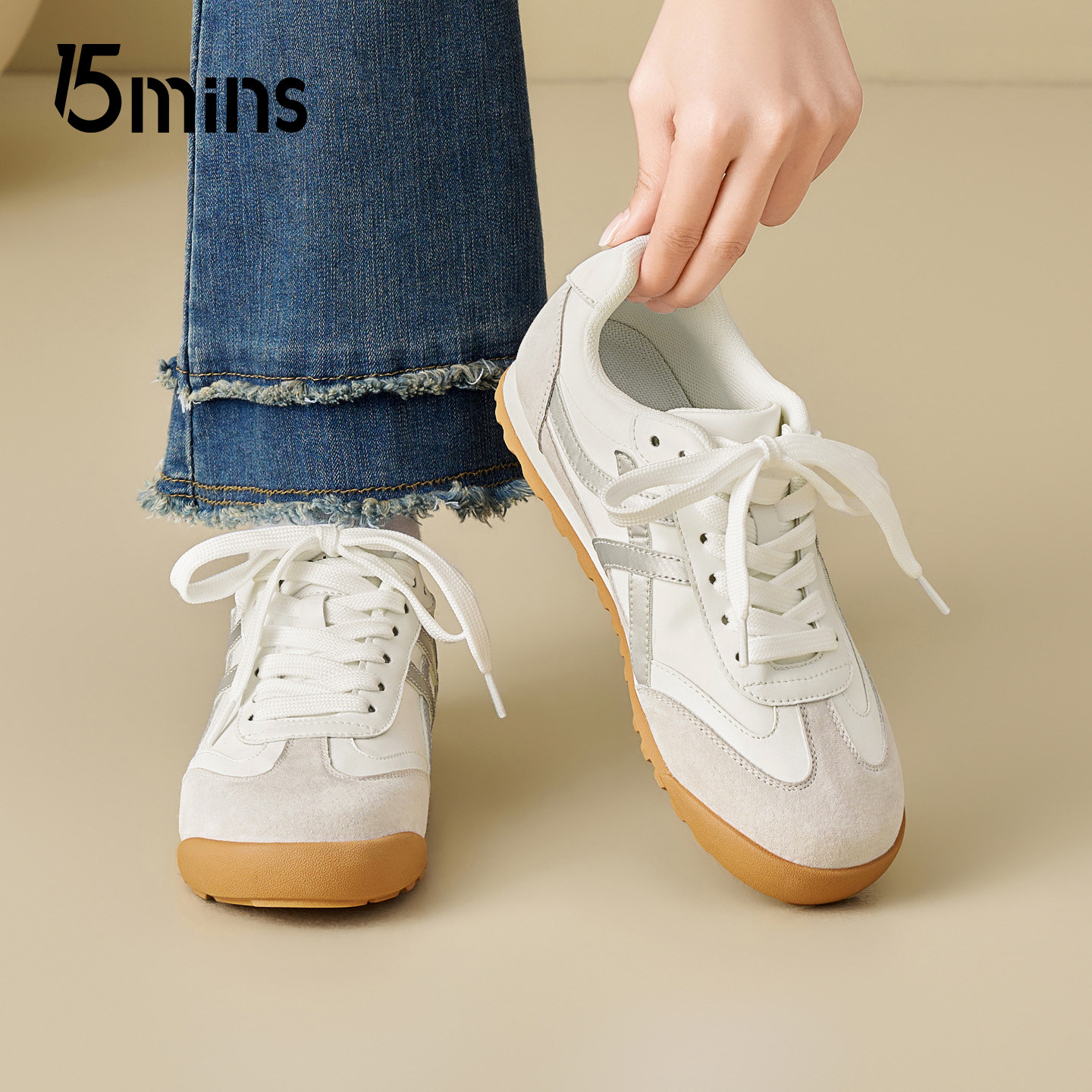 15mins时尚复古德训鞋女2026秋冬新款韩版芭蕾风休闲百搭小白鞋子