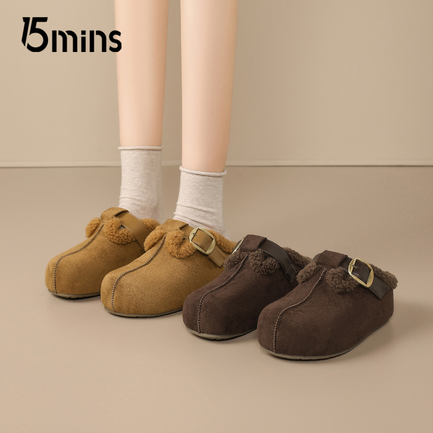 15mins加绒勃肯鞋女2025冬季新款