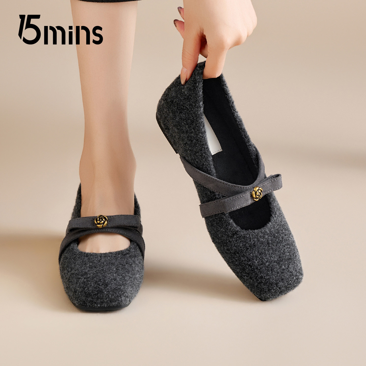 15mins冬季加绒毛呢玛丽珍鞋女内增高毛毛鞋通勤单鞋法式晚晚鞋子,女鞋,玛丽珍鞋,淘宝优惠券,粉丝福利购,淘宝优惠卷