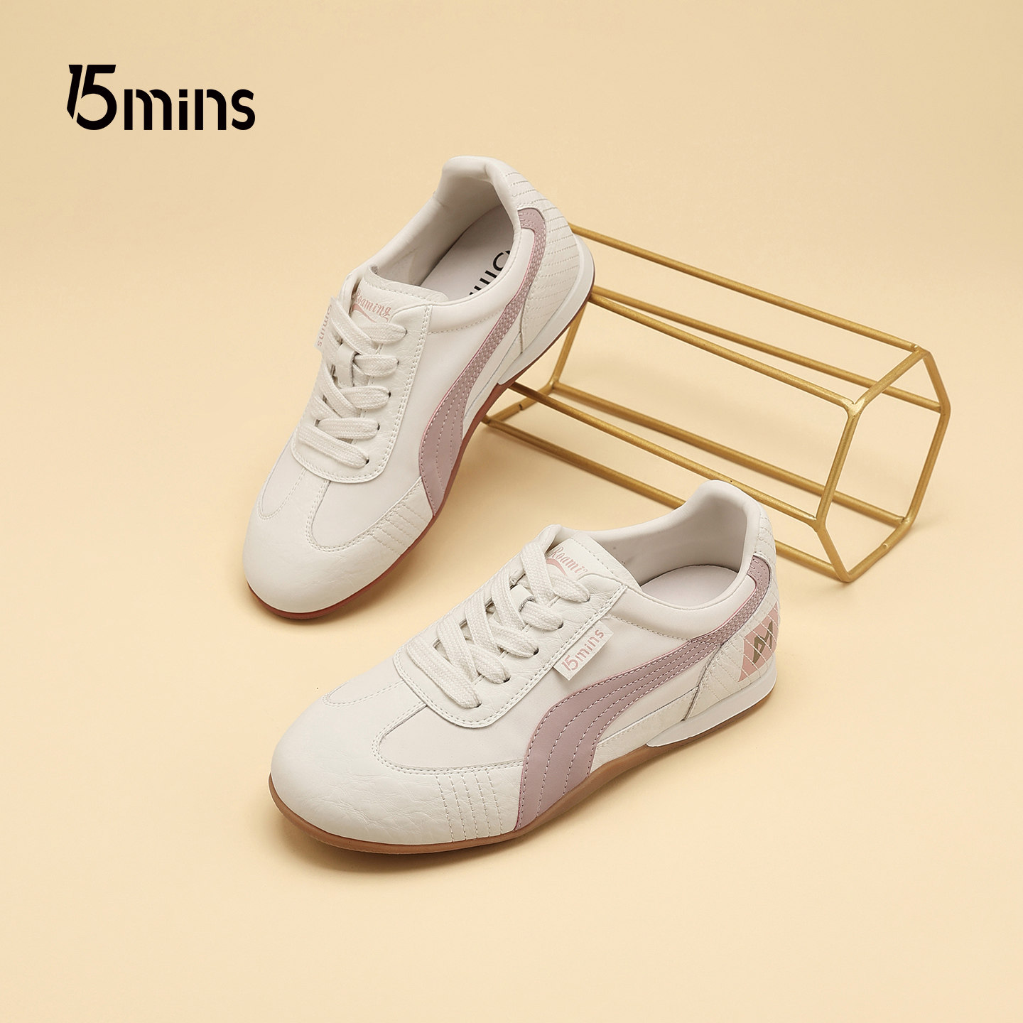 15MINS复古风拼色德训鞋女2026春季新款配裙子通勤平底圆头休闲鞋
