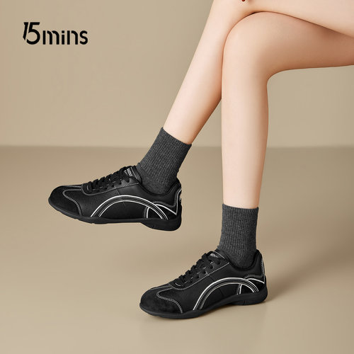 15mins时尚黑色板鞋女防滑运动鞋