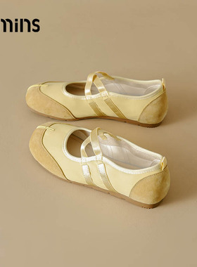 黄色芭蕾单鞋女款2025新款夏季透气分趾猪蹄鞋软底玛丽珍鞋