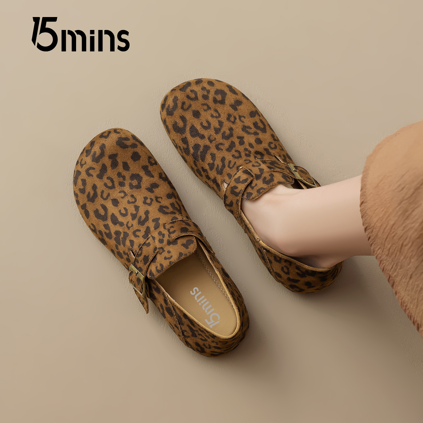 15mins时尚豹纹勃肯鞋女春秋季