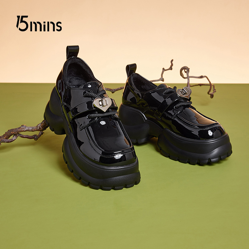 15mins厚底乐福鞋系带小皮鞋