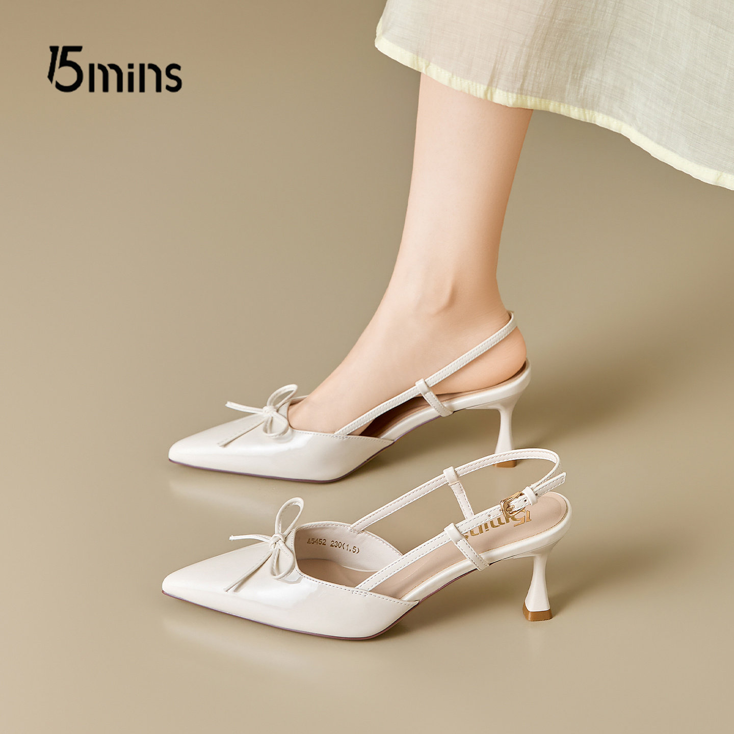 15mins早春漂亮单鞋女2026新款夏季裸色尖头高跟鞋法式气质凉鞋女