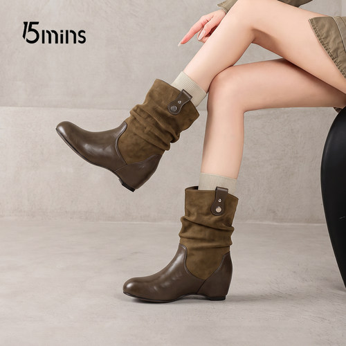 15mins拼装工装风堆堆西部靴女款
