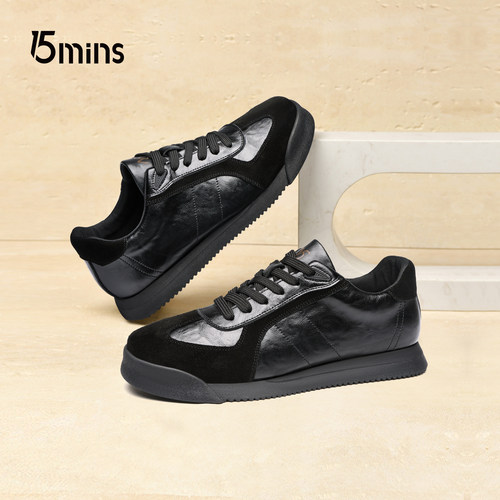 15mins男鞋2025秋季新款厚底休闲鞋真皮耐磨防滑运动轻便阿甘鞋男