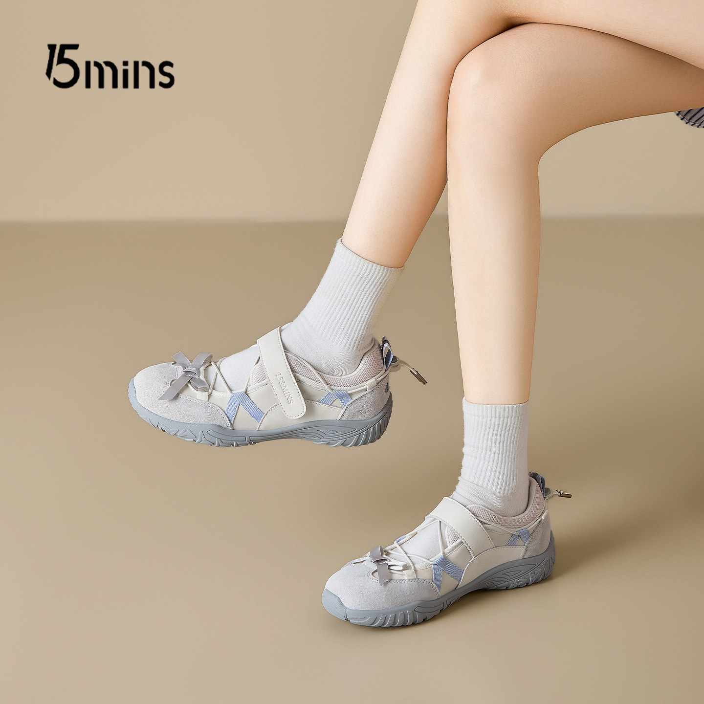 15mins魔术贴浅口溯溪鞋女2026新款春季运动鞋凉鞋内增高玛丽珍鞋