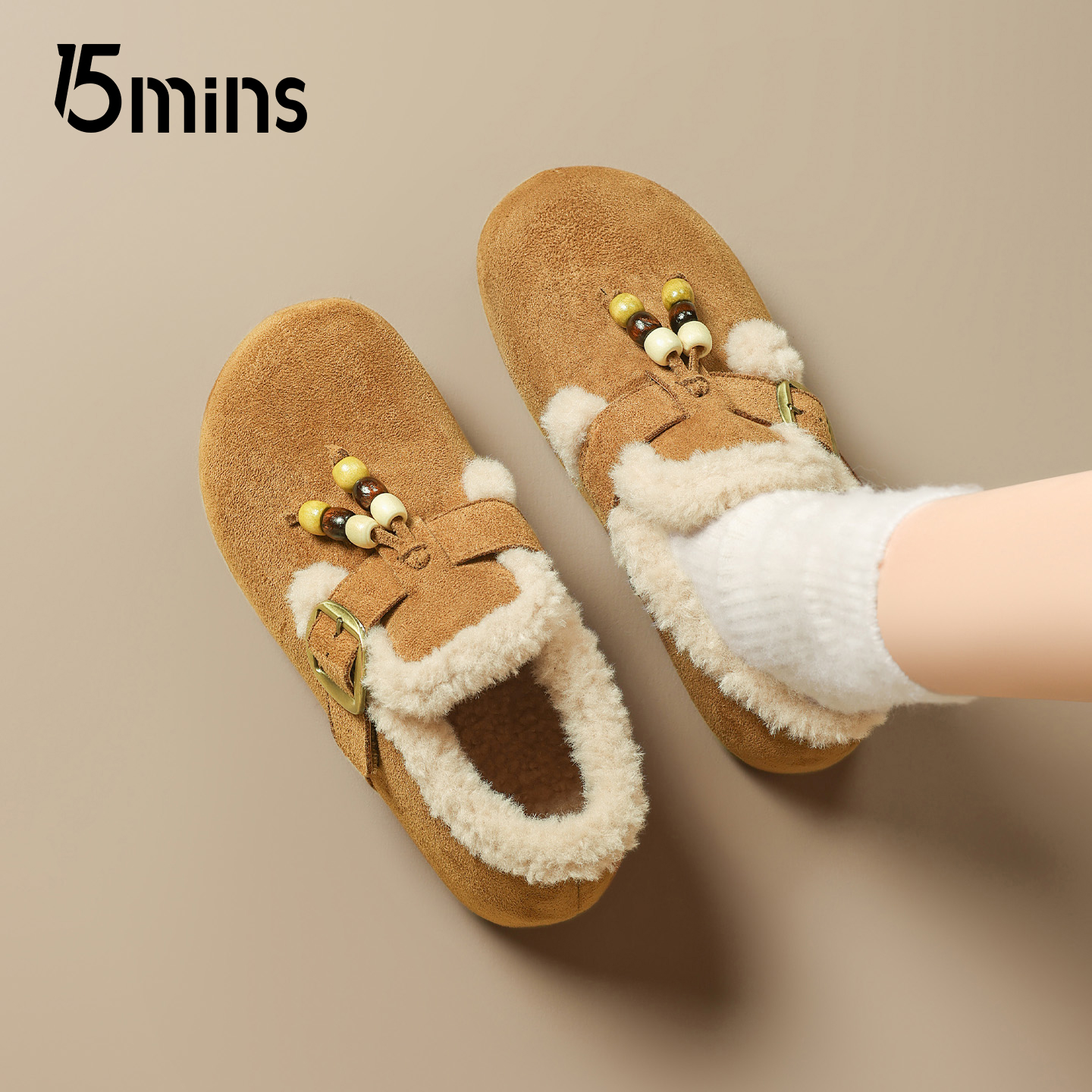 15mins加绒勃肯鞋女2025新款冬季