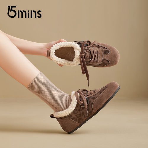15mins加绒德训鞋女豹纹雪地棉靴