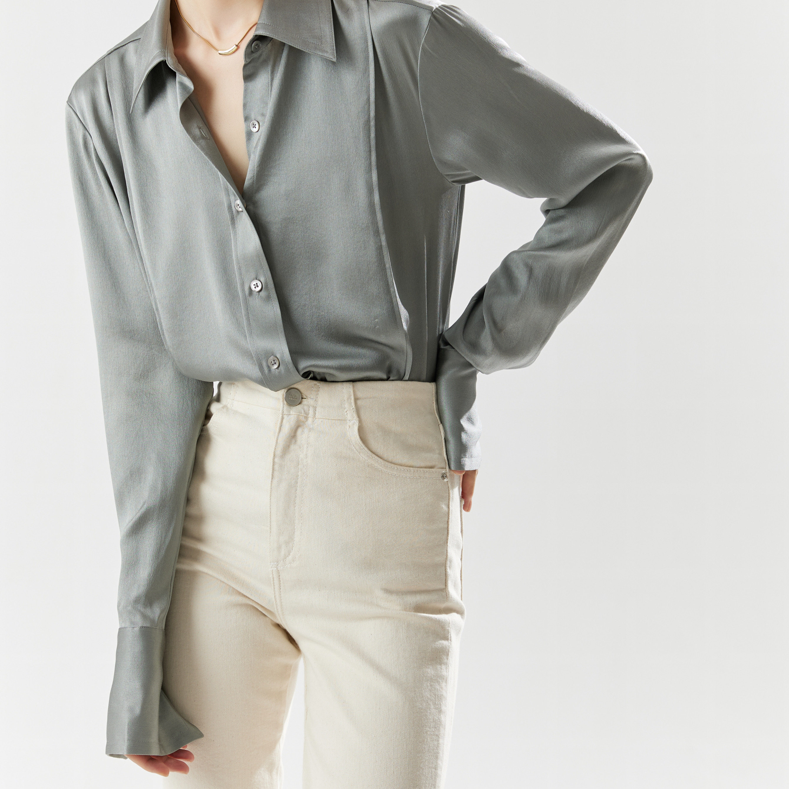 shedo/重磅真丝双绉缎衬衫女100%桑蚕丝开叉衬衣女小众设计高级感