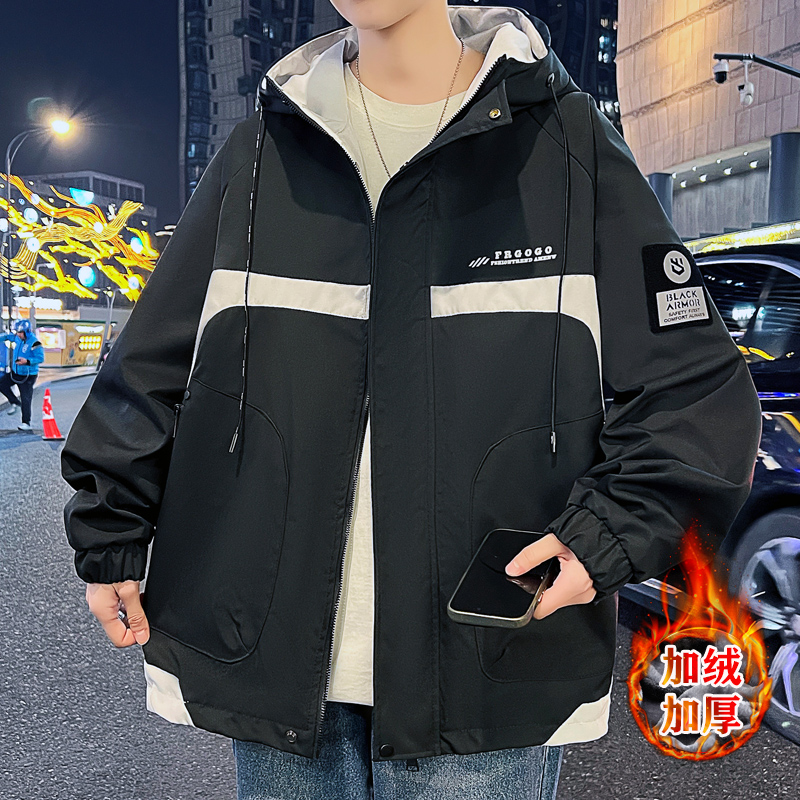 冲锋衣男冬季加绒外套青少年潮流加厚棉衣服初高中学生防寒羽绒服
