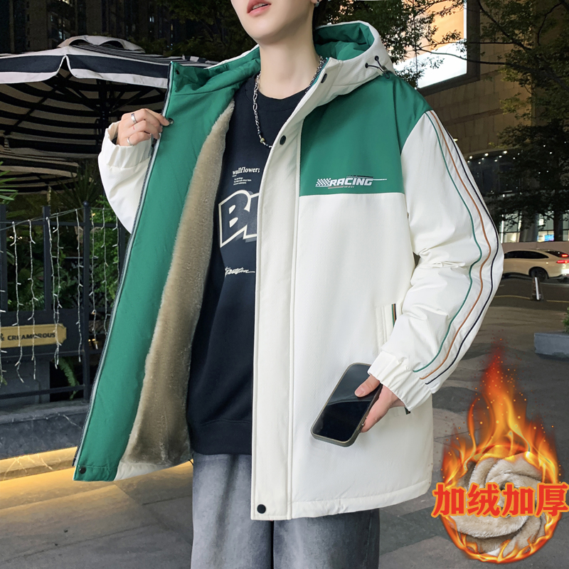 秋冬季青少年潮牌外套男初高中学生加绒加厚羽绒服大童帅气冲锋衣