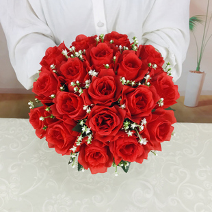 假花仿真玫瑰花束18头韩国玫手捧花婚庆路引客厅装饰插花绢花工厂