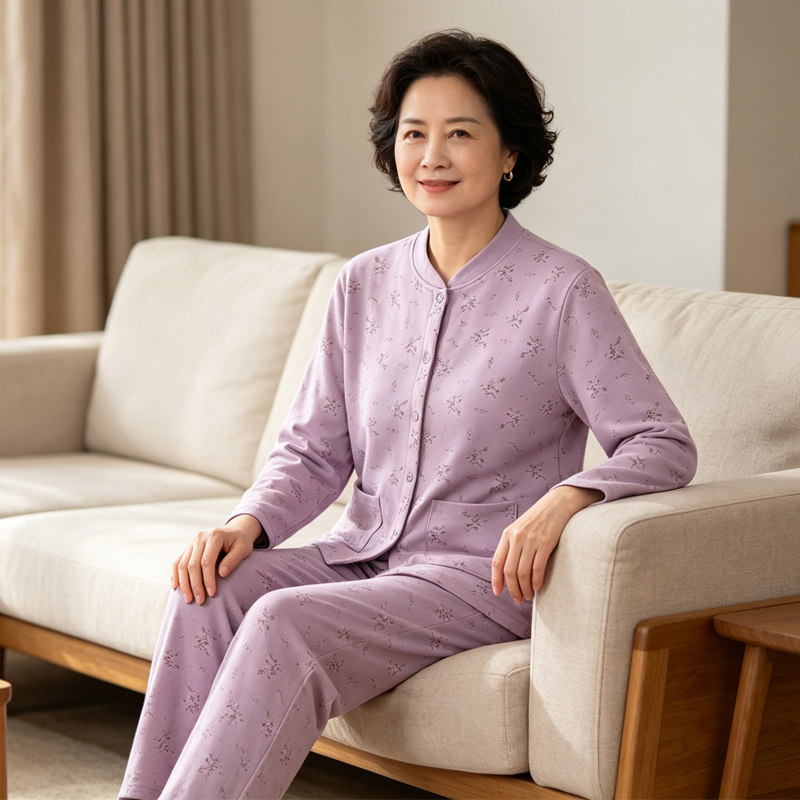 秋冬妈妈纯棉睡衣睡裤中老年人前开扣宽松家居服套装女士开衫秋衣