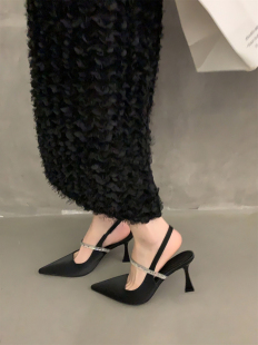 绝美凉鞋配裙子黑色高跟鞋晚风水钻女鞋2026夏款法式玛丽珍鞋单鞋