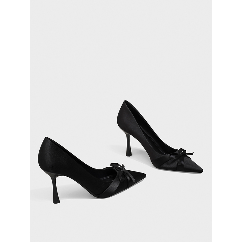 细跟蝴蝶结尖头气质高跟鞋女新款