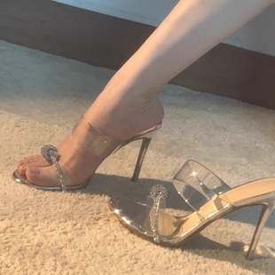 水钻扭结高跟外穿透明一字带细跟圆头凉拖半拖 凉鞋 2025年夏季 新款