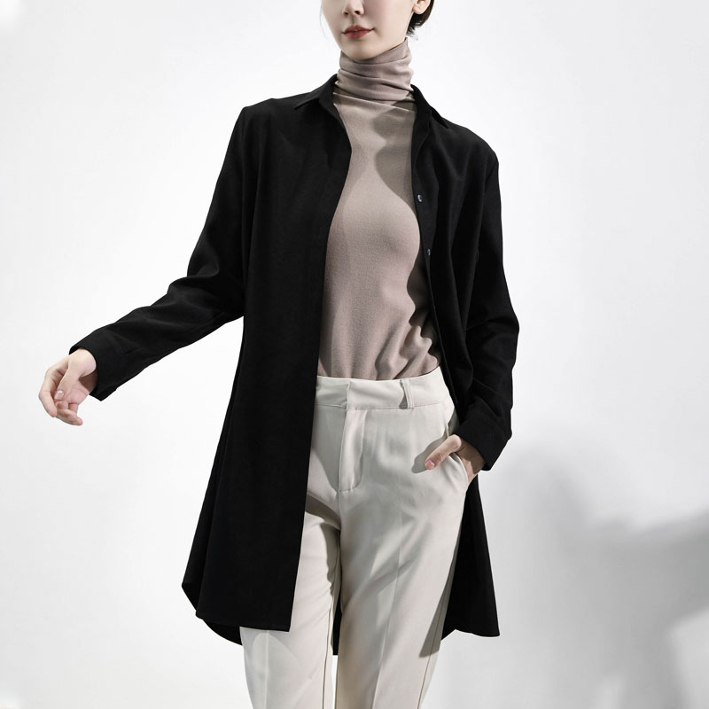 宽松通勤灯芯绒衬衫长款