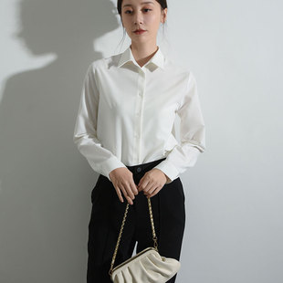 抗皱免烫叠穿白色棉衬衫女士慵懒风打底职业百搭弹力棉通勤衬衣