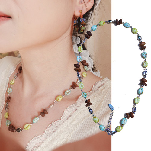 myzoo真咖啡豆吊坠毛衣链项链树脂复古文艺个性串珠暗黑系配饰女