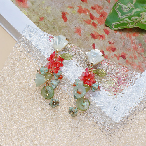 多巴胺贝母碎花小众设计耳环