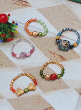 手工编织彩色复古串珠食指戒指