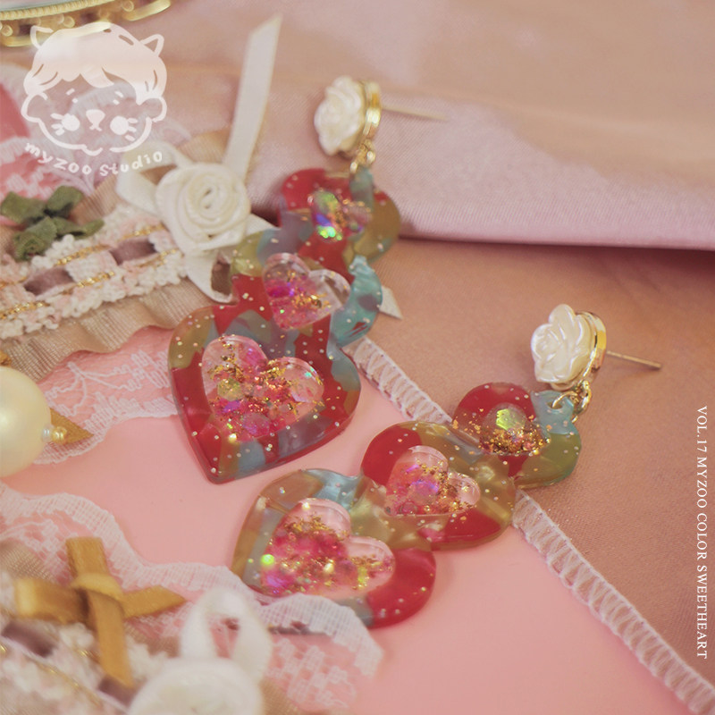 昭和感 三连心金箔滴胶手作耳环 一件包邮 爱心树脂吊坠可爱耳饰,饰品/流行首饰/时尚饰品新,耳环,淘宝优惠券,粉丝福利购,淘宝优惠卷