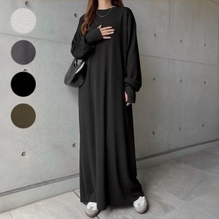 乐天日韩春秋款简约卫衣连衣裙女宽松遮肉休闲长袖慵懒风过膝长裙