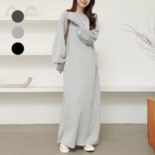 外贸日系女装气质卫衣宽松显瘦时尚冬季秋冬纯色过膝长袖长裙