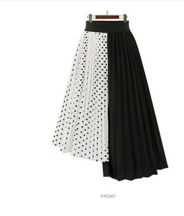 Half Skirt length Printed 波点圆点拼接不规则雪纺女半身裙Spot