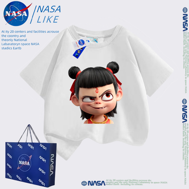 NASA哪吒t恤儿童短袖2025新款国潮服装男童女童夏装半袖纯棉上衣